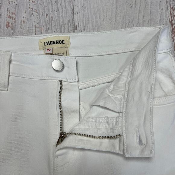 L'AGENCE SADA Cropped Slim High Rise Jeans SIZE 27 White Denim Raw Hem Straight - Picture 6 of 12